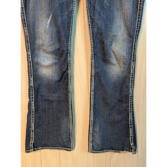 Silver Jeans Co Womens Blue Twisted Denim Jeans Sz 34x33 Distressed Low Rise - Picture 3 of 12